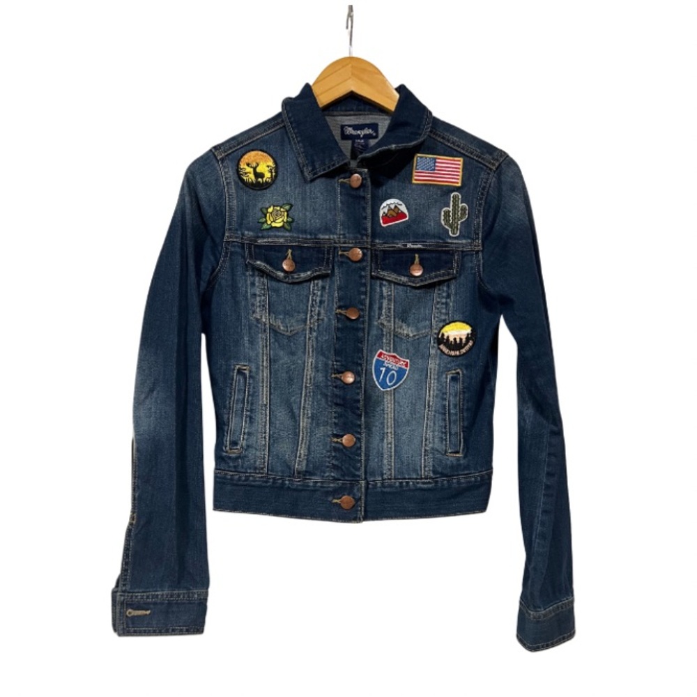 Wrangler Women’s Blue Jean Jacket with Colorful Patches